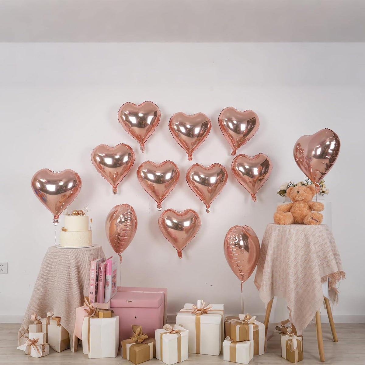 Rose Gold Heart Balloons,12Pcs 18 Inch Rose Gold Aluminum Love Heart Shaped Balloons for Bridal