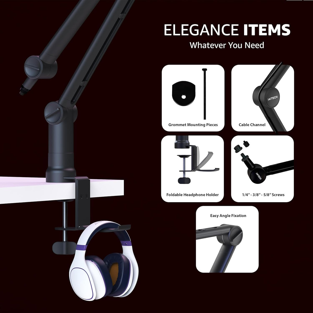 IXTECH Microphone Boom Arm with Desk Mount, 360° Rotatable, Adjustable and Foldable Scissor