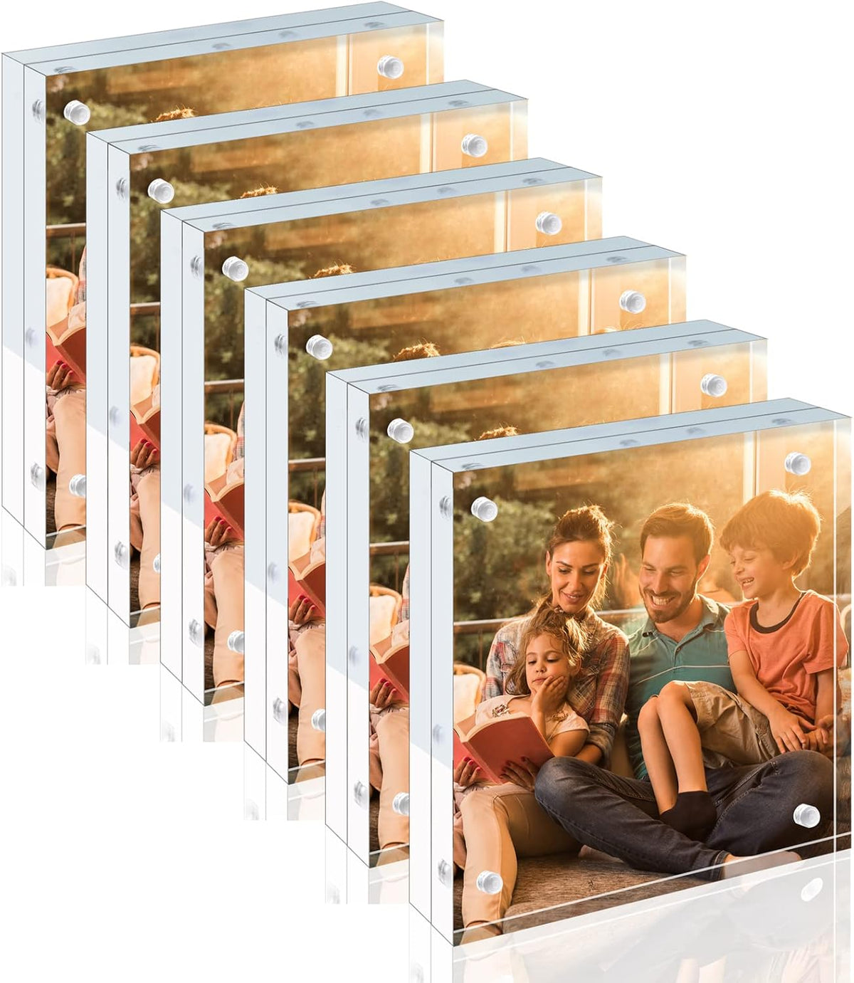 Egofine 5x5 Acrylic Frames 6 Pack,20mm Thicker Frameless Clear Picture Frames, Double Sided