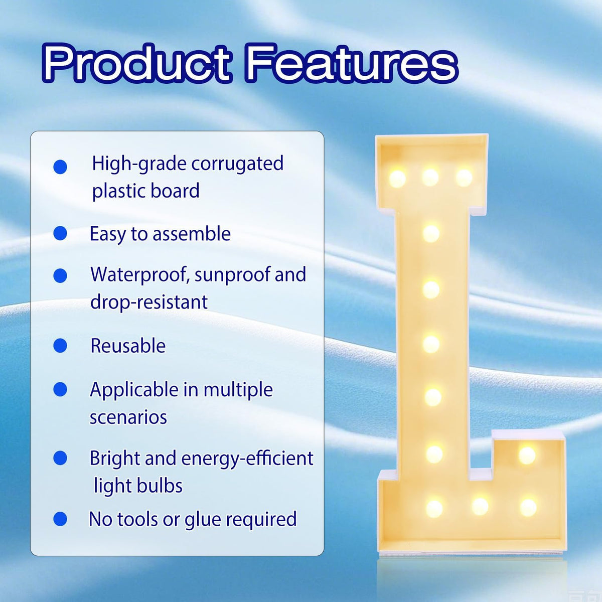 4FT Marquee Plastic Letters L - Light up Letters L Are Made from Corrugated Plastic Board - Quick