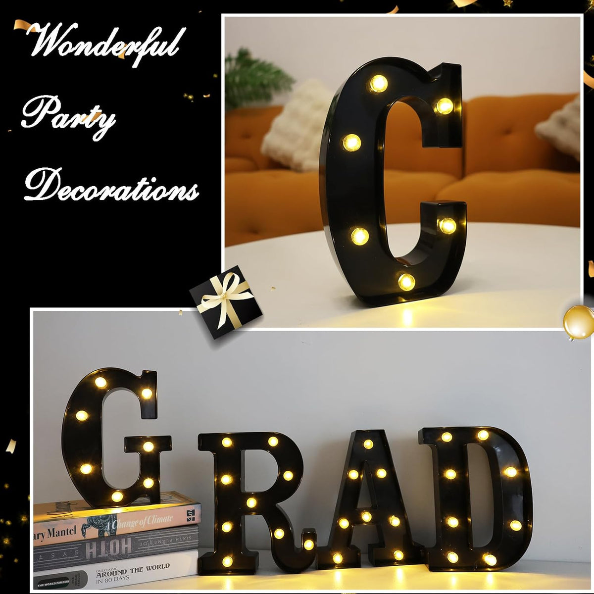 Led Marquee Letters, 8.58 Inch Black Light Up Letters, Small Led Letter Lights, Battery Powered