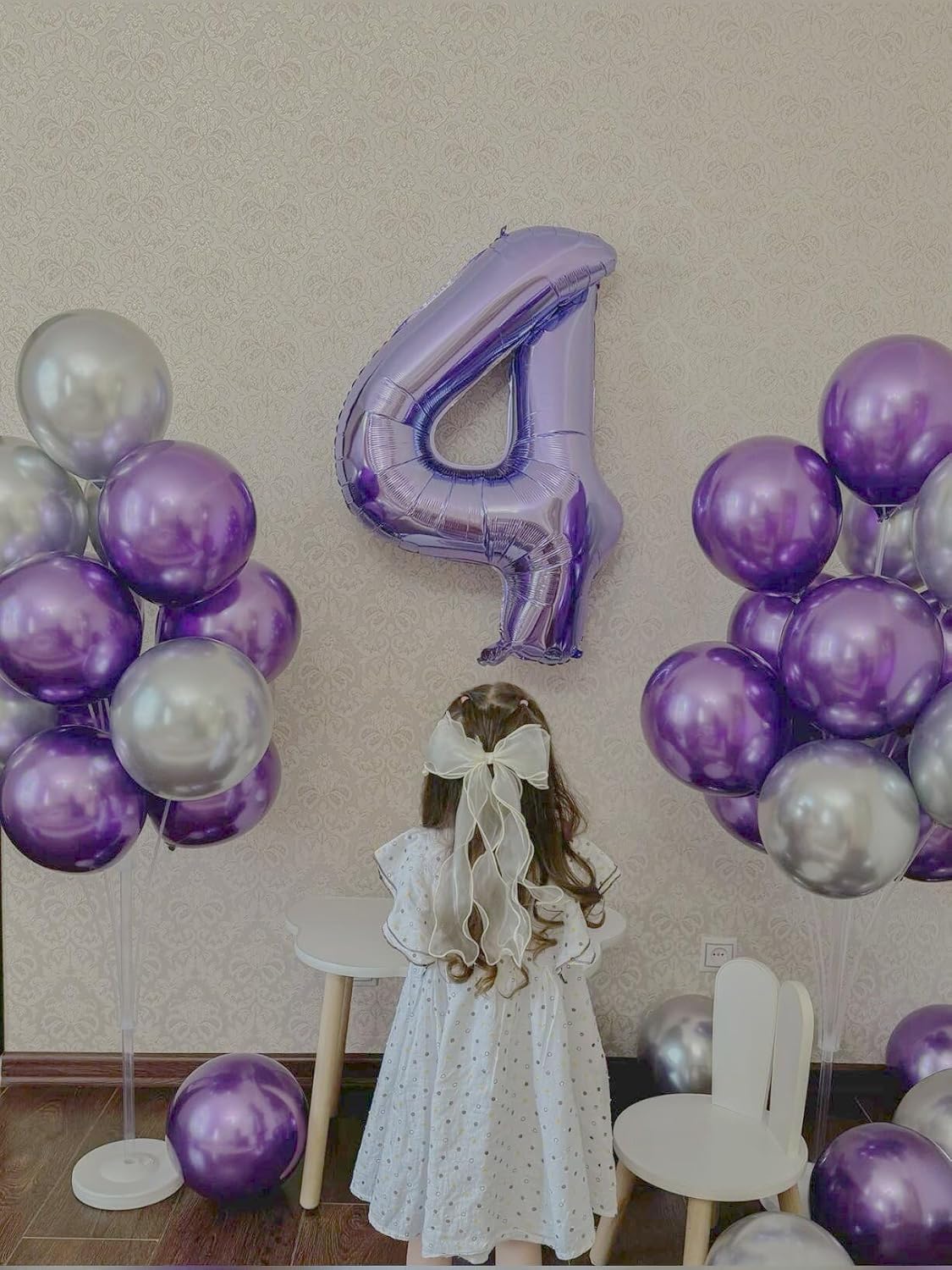 40 Inch Lilac Large Number 4 Birthday Balloon, Giant Number Four 14 24 34 40 44 Balloons, Lavender