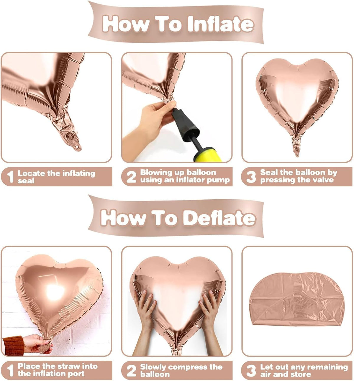 Rose Gold Heart Balloons,12Pcs 18 Inch Rose Gold Aluminum Love Heart Shaped Balloons for Bridal