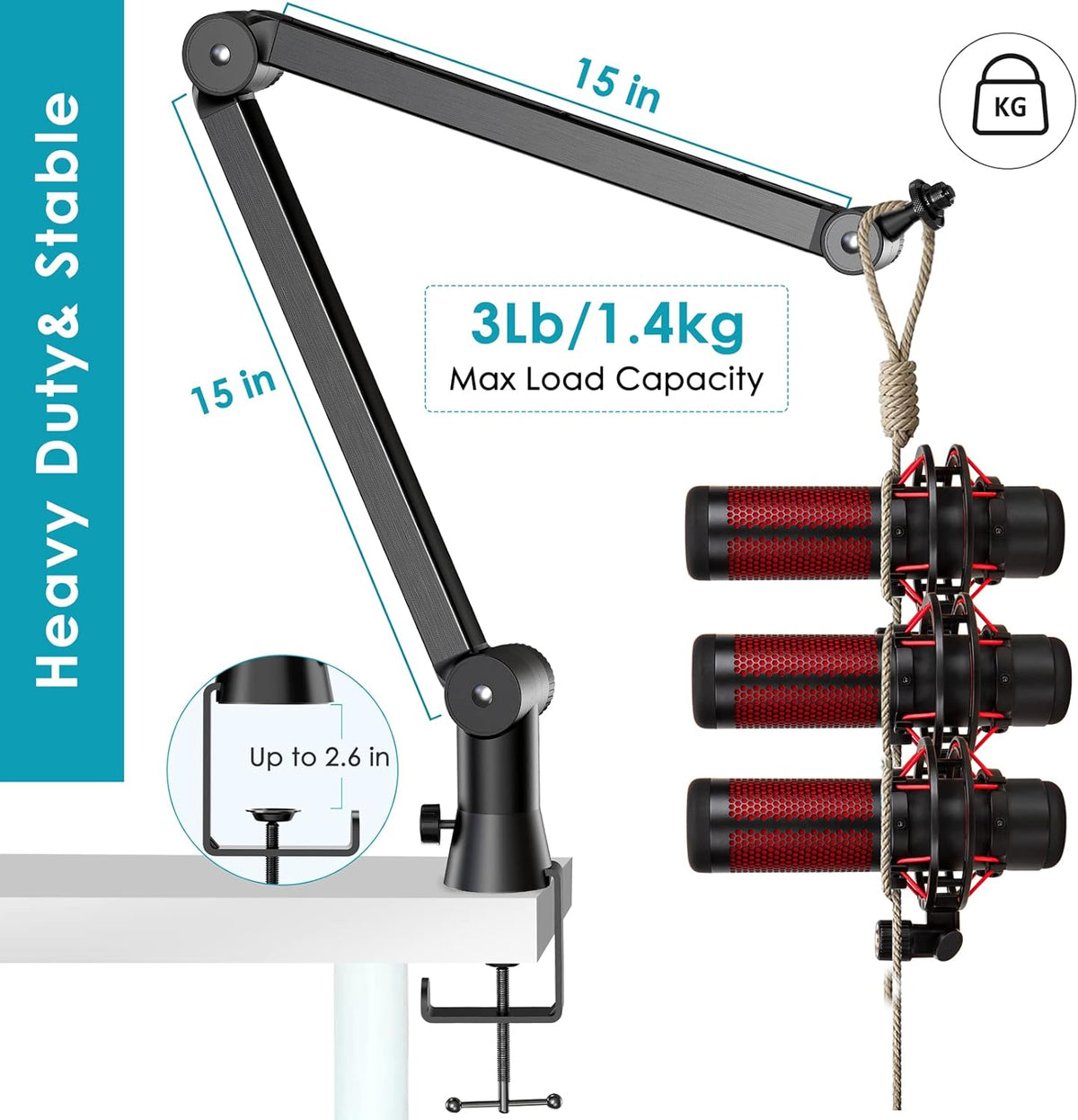 Mic Boom Arm Stand Compatible with Shure SM7B, MV7, Blue Yeti Mic, Fifine microphone, HyperX