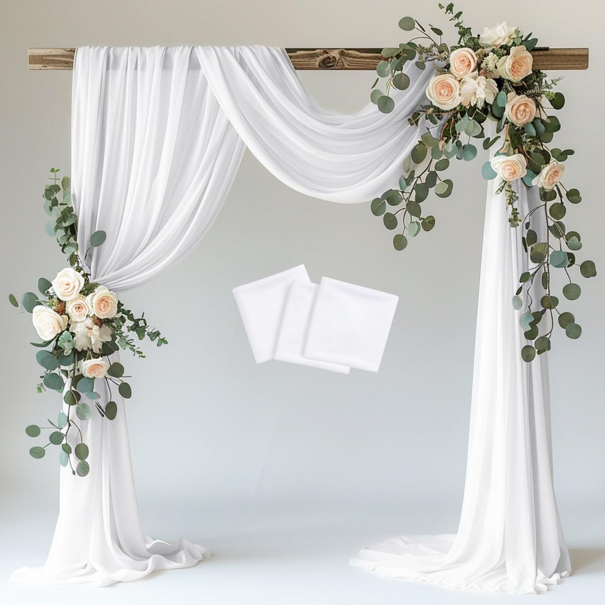 Wokceer Wedding Arch Draping Fabric 3 Panels 28.7" x 20FT White Drapes Sheer Fabric Backdrop Arch