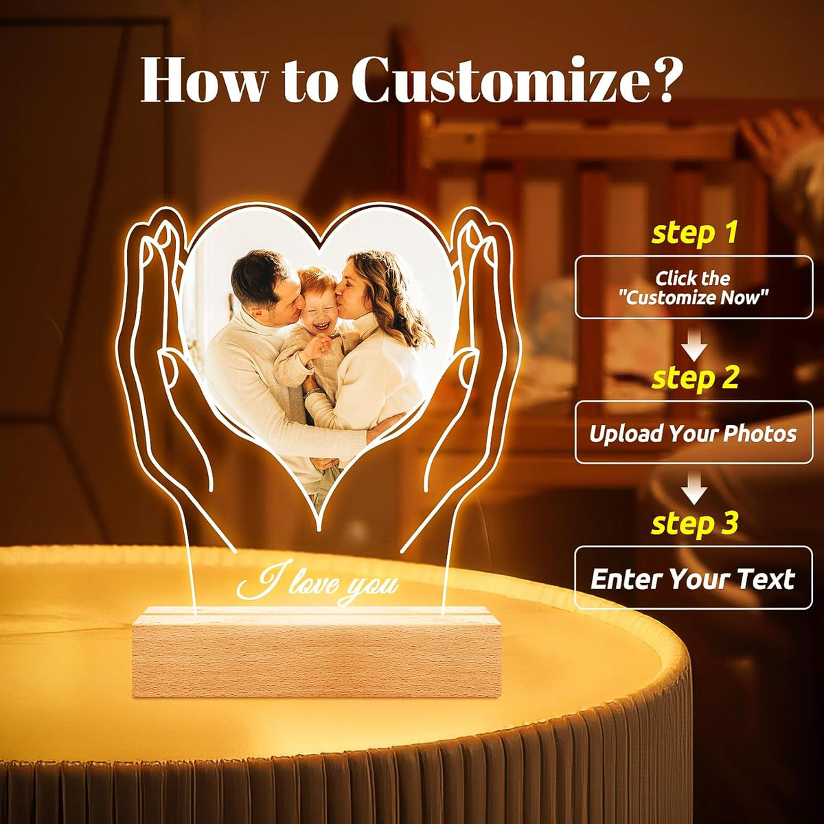 Custom Picture Frame with Photos, Customized Acrylic Plaque Photo Frames with Night Light