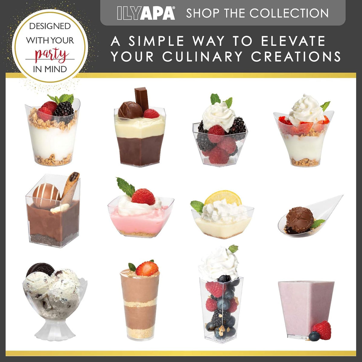 Ilyapa 3.5oz Plastic Dessert Cups - 100 Pack Mini Dessert Cups with Spoons - Clear Reusable Small
