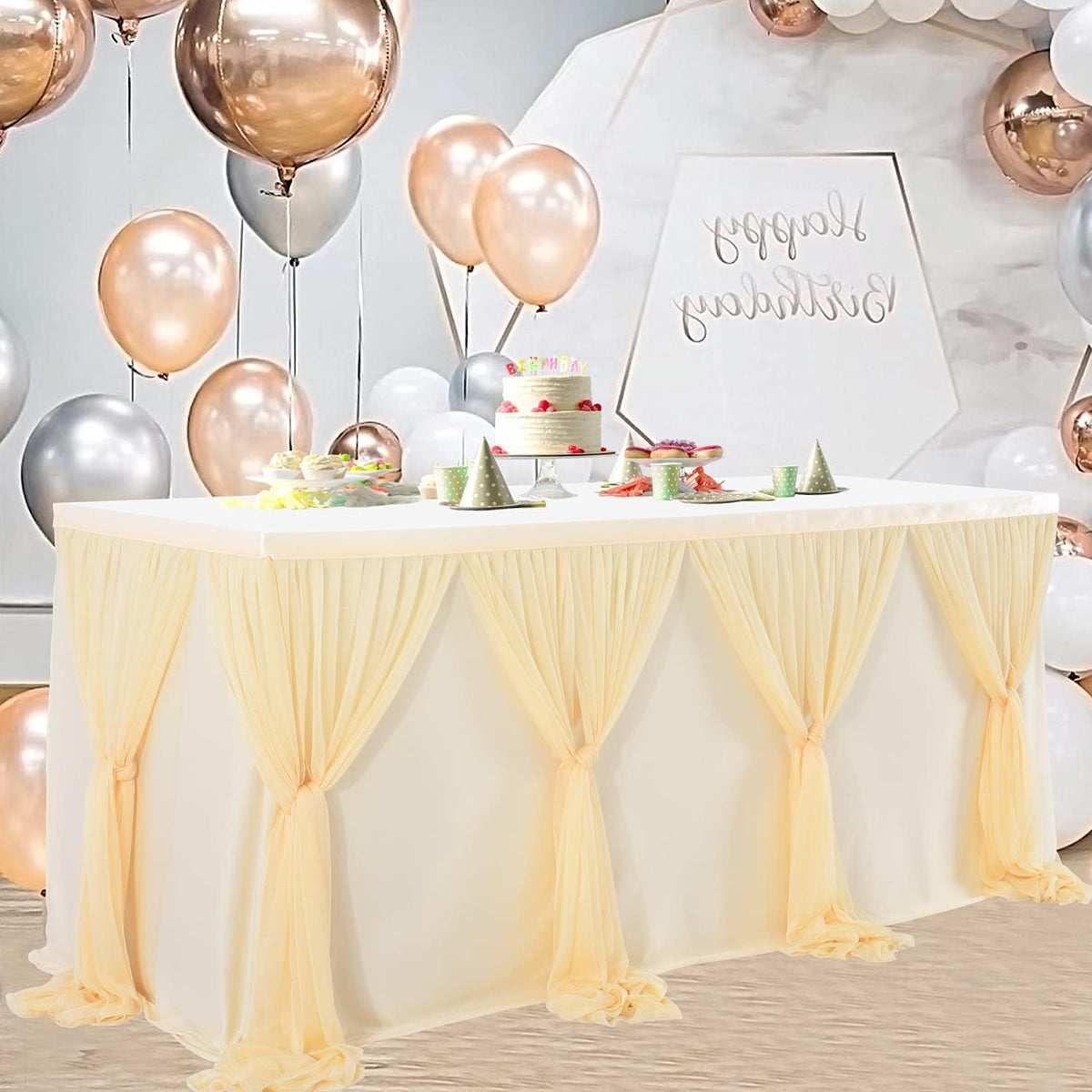 14ft Champagne Table Skirt Tulle Wedding Table Cloth Elegant Tutu Table Skirt Cover for Birthday