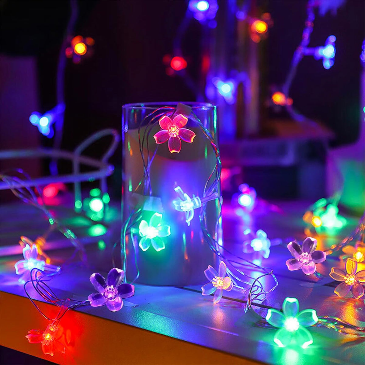 Battery Operated and USB Plug in Fairy Flower String Lights, 10ft 30 LED Cherry Blossom 8 Modes