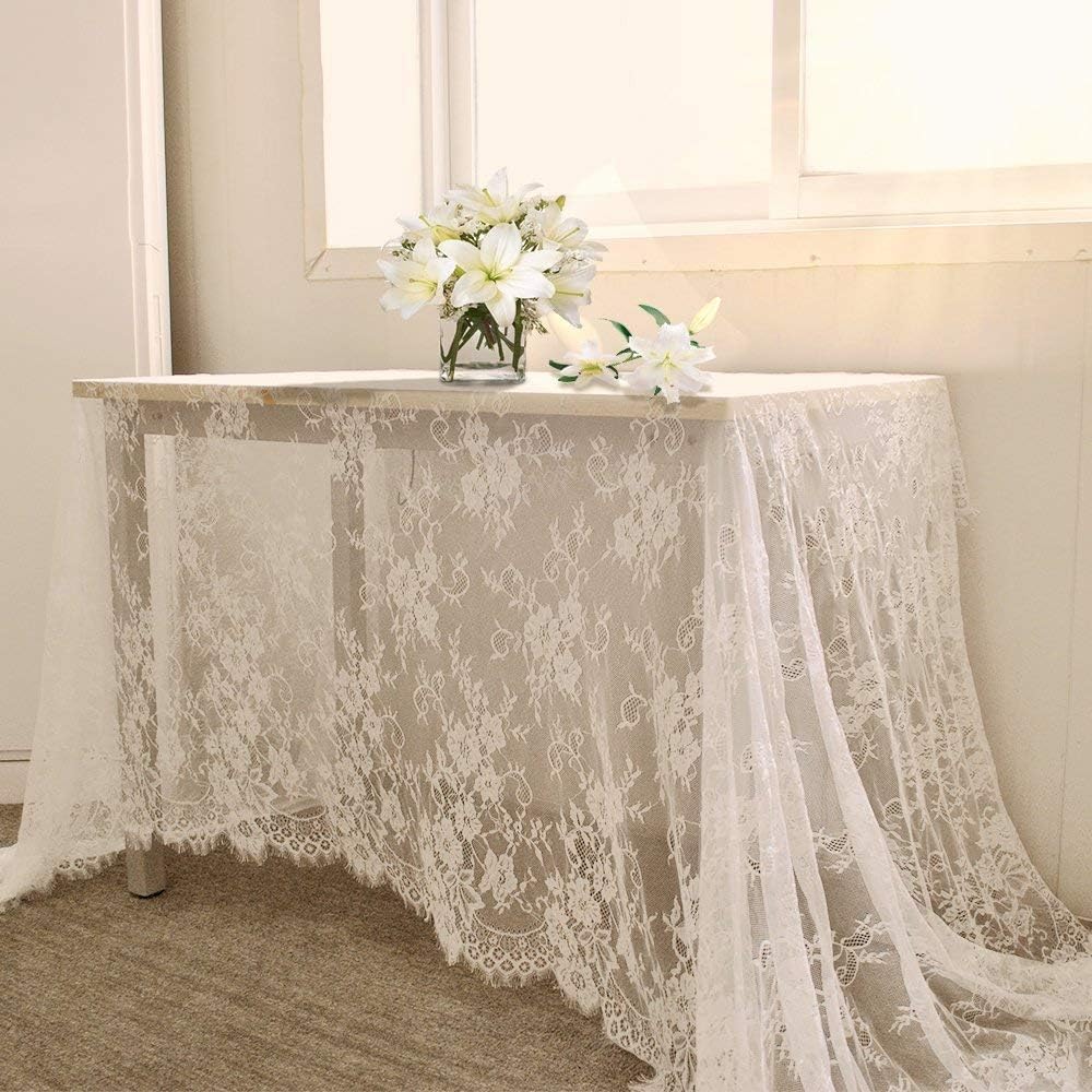 Lace Tablecloth White Wedding Tablecloths 60x120 Inch Vintage Rustic Farmhouse Table Fabric for
