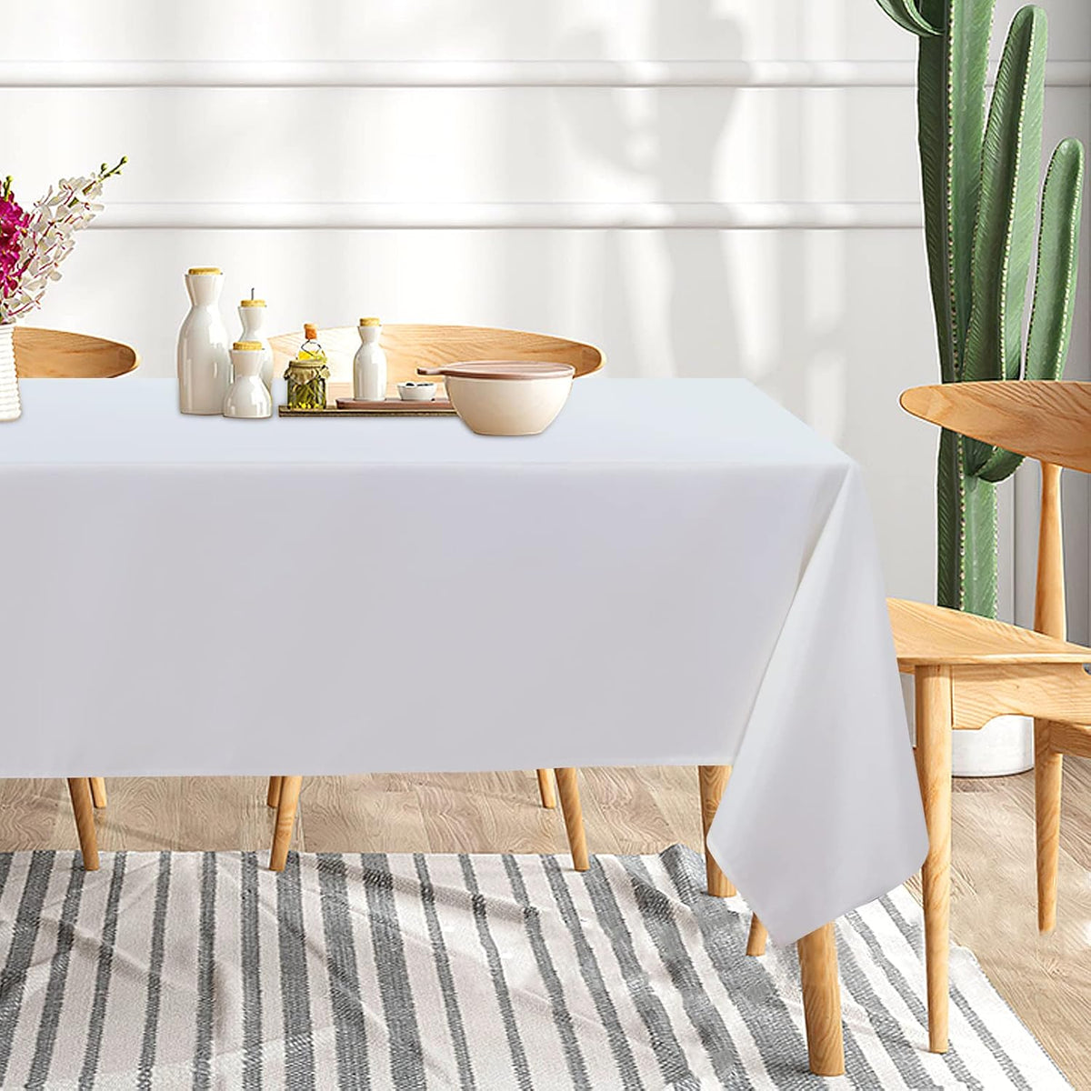 sancua 6 Pack White Tablecloth 60 x 102 Inch, Rectangle Table Cloth for 6 Feet Tables - Stain and