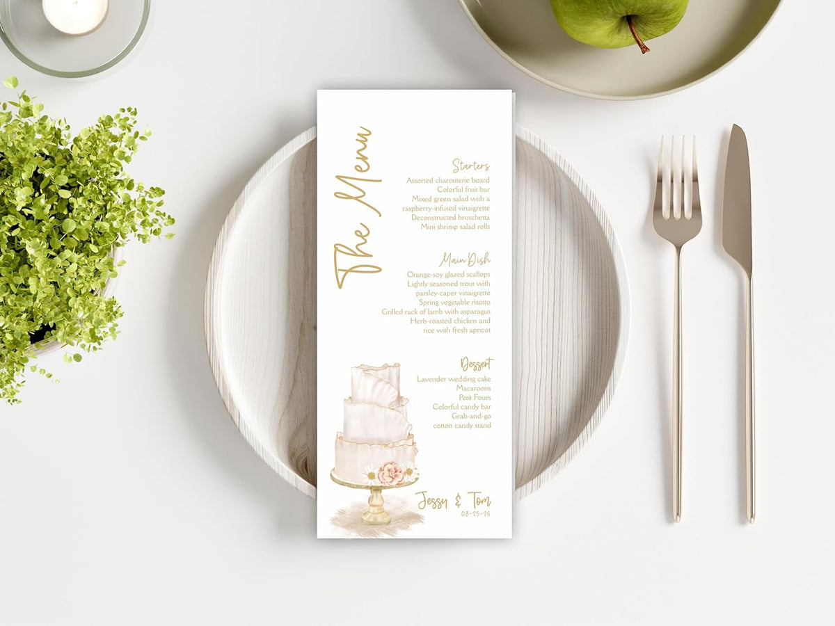 Personalized Printed Wedding Menu, Set of 25 Wedding Menu, Modern Wedding Menu, Simple Menu