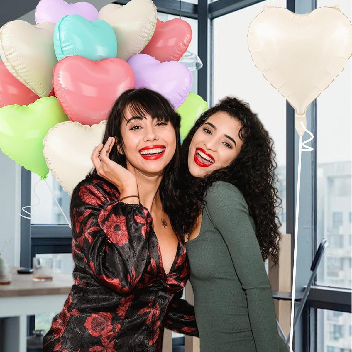 5 Colors Heart Balloons,18inch Heart Shaped Foil Balloons & Helium Mylar Balloon for Anniversary