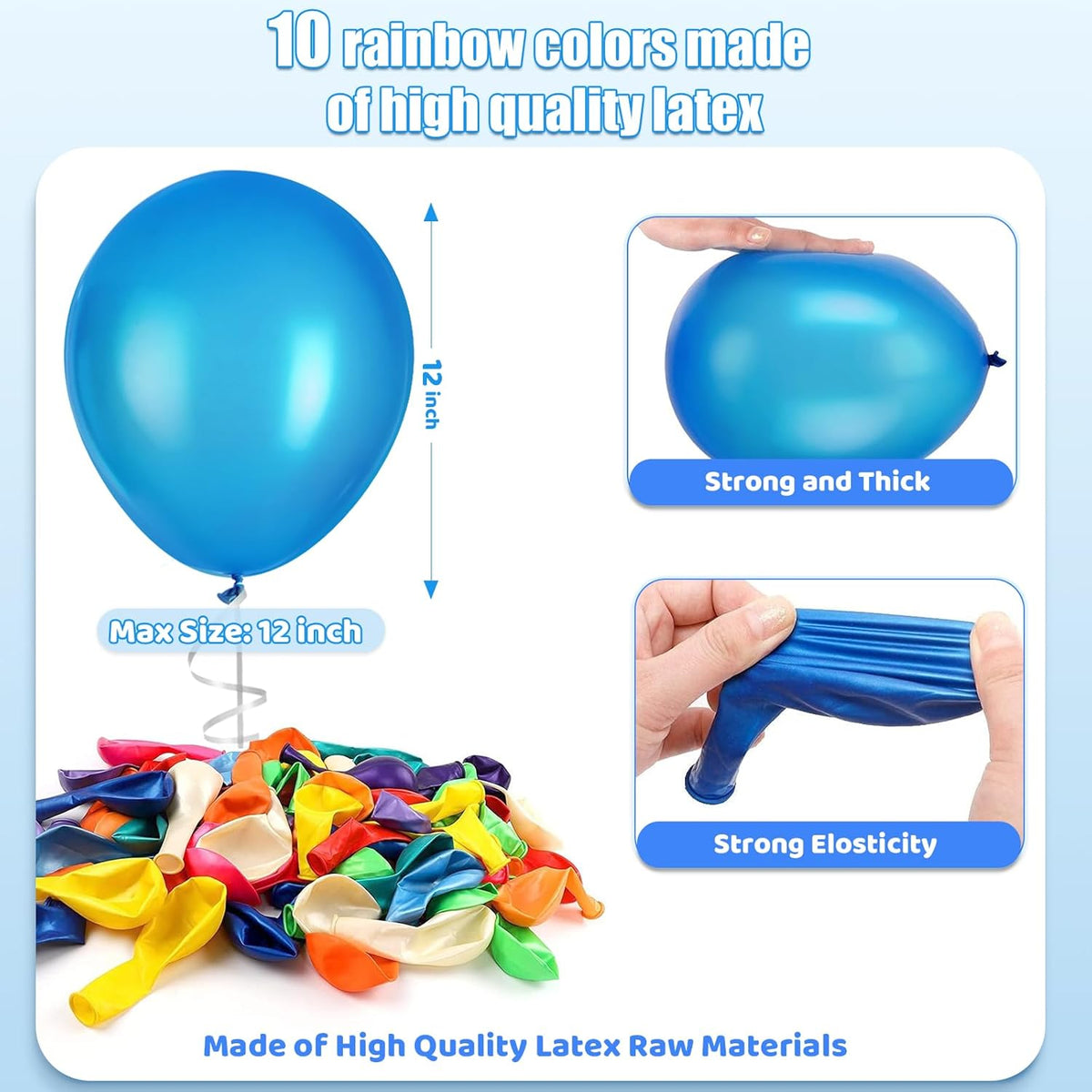 60 Pack Balloons Assorted Color 12 Inches Rainbow Latex Balloons, 10 Bright Color Balloon Arch Kit