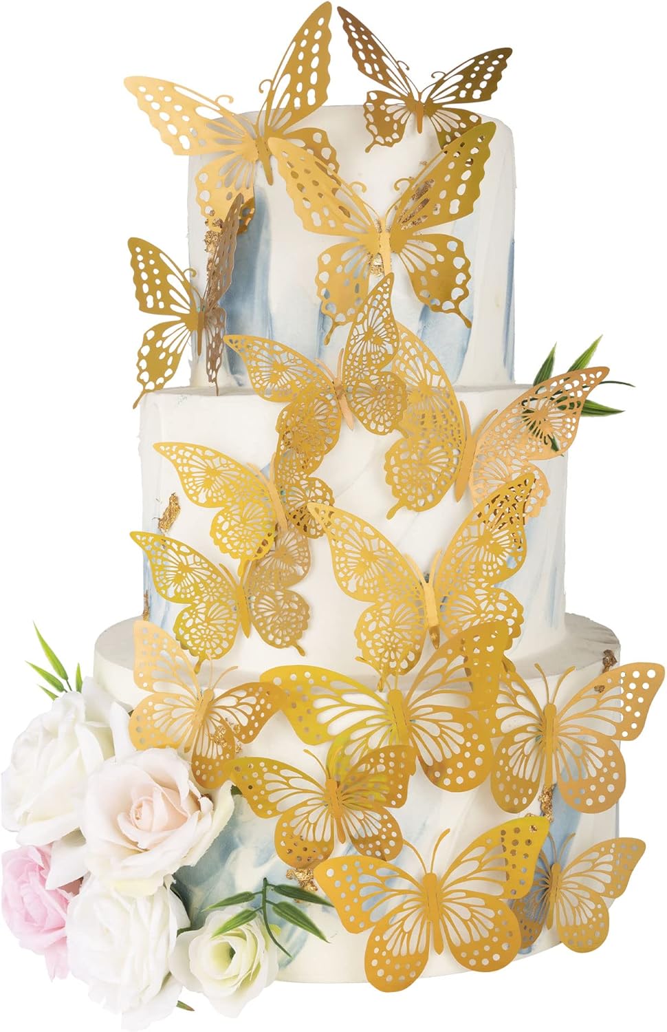Gyufise Laser Gold Butterfly Cupcake Toppers Hollow Art 3D Butterfly Cupcake Decorations Baby