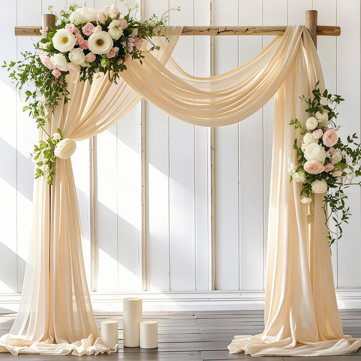 Wedding Arch Draping Fabric 4 Panels 30'' x 18FT Champagne Sheer Chiffon Arch Drapery for Photo