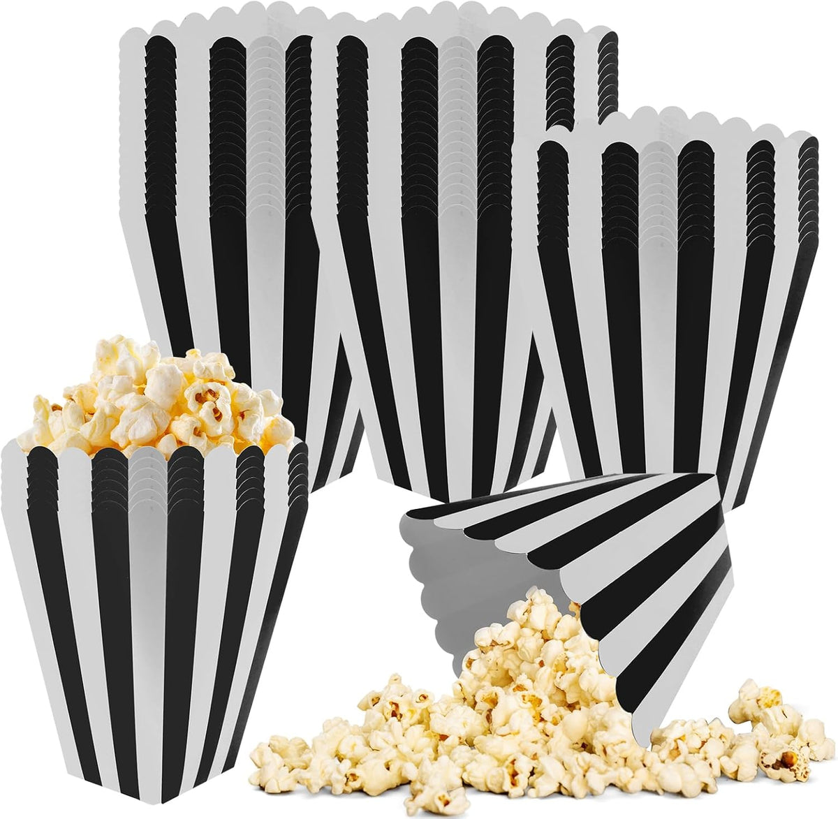 50 Pcs Popcorn Boxes Black and White Striped Cardboard Popcorn Container for Halloween Movie Nights