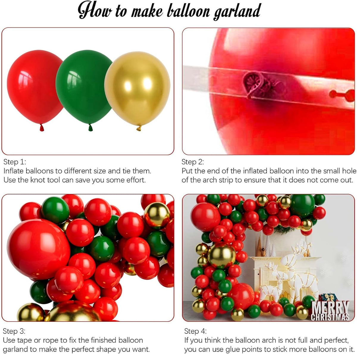 Red Green and Gold Balloon Garland Kit for Baby Shower, Wedding, Birthday, Graduation, Christmas