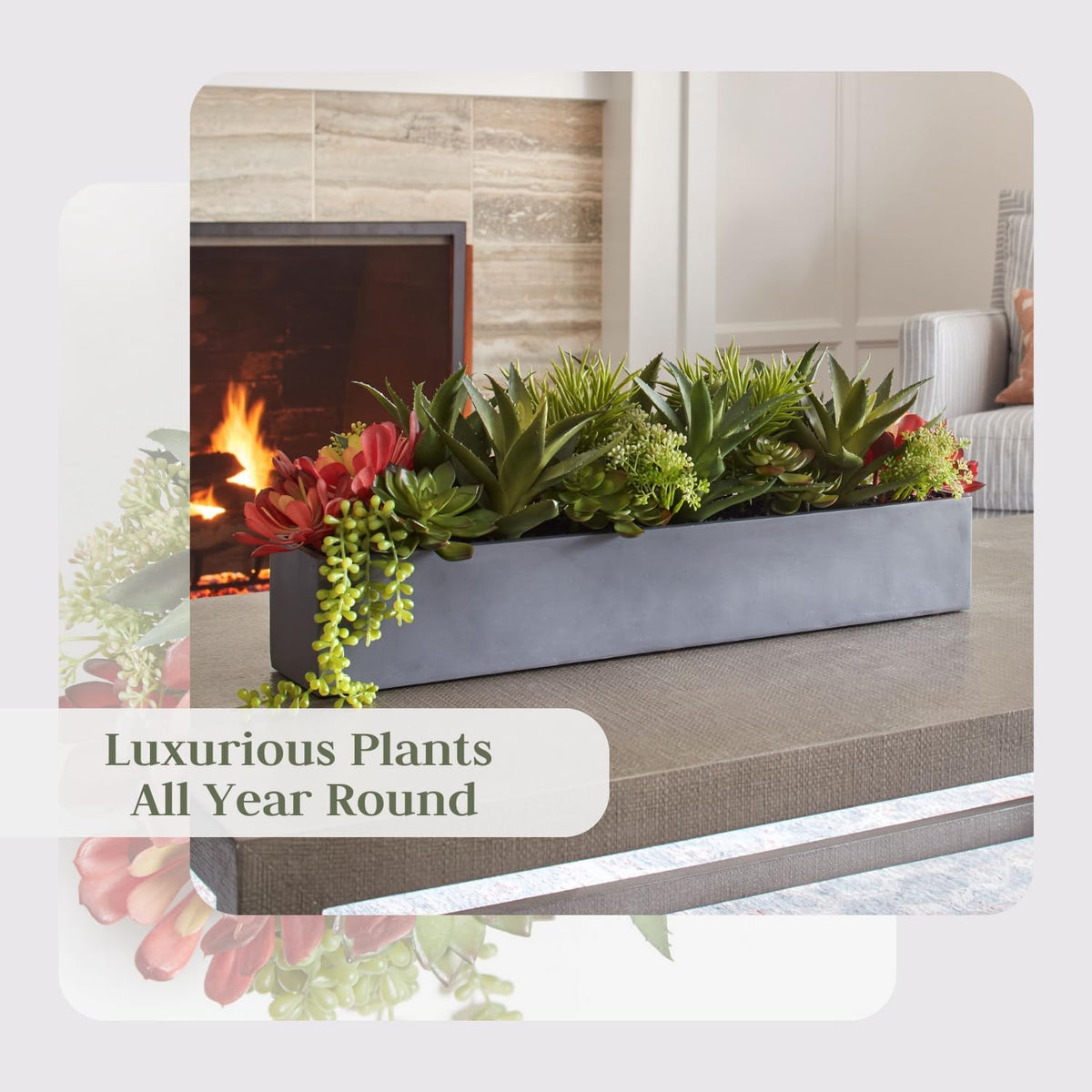 Oblong Faux Succulent Arrangement, Premium Artificial Indoor Plant Enhances Interior Design