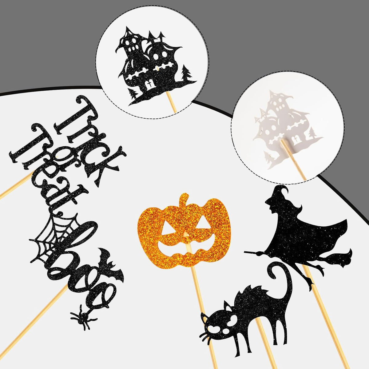 60Pcs Halloween Cupcake Toppers, Bat Pumpkin Ghost Cupcake Decorations for Halloween Party