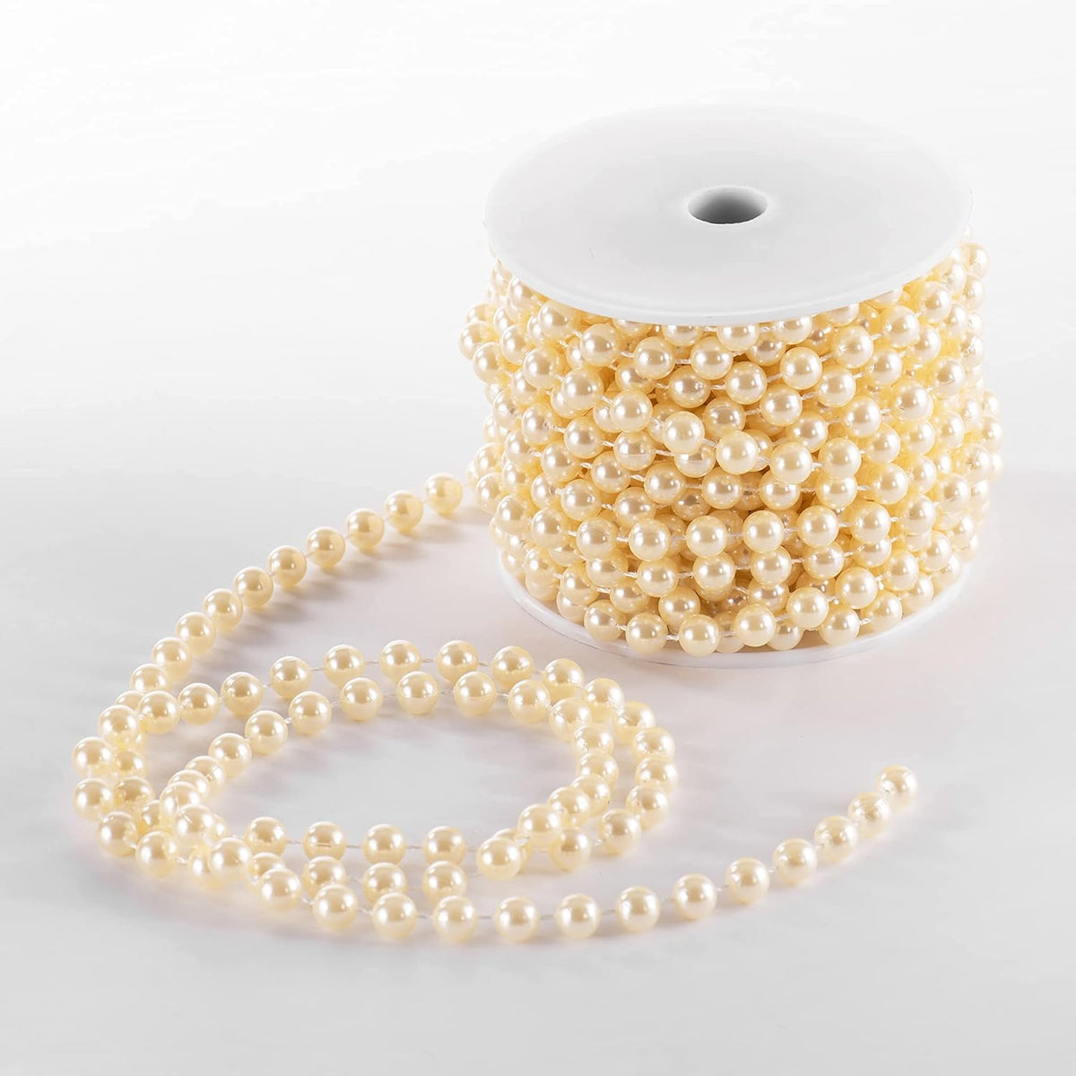 Craft String Pearls 8MM Pearl Bead, 33 Feet Ivory Faux Pearl Garland Spool Roll Strand Wedding