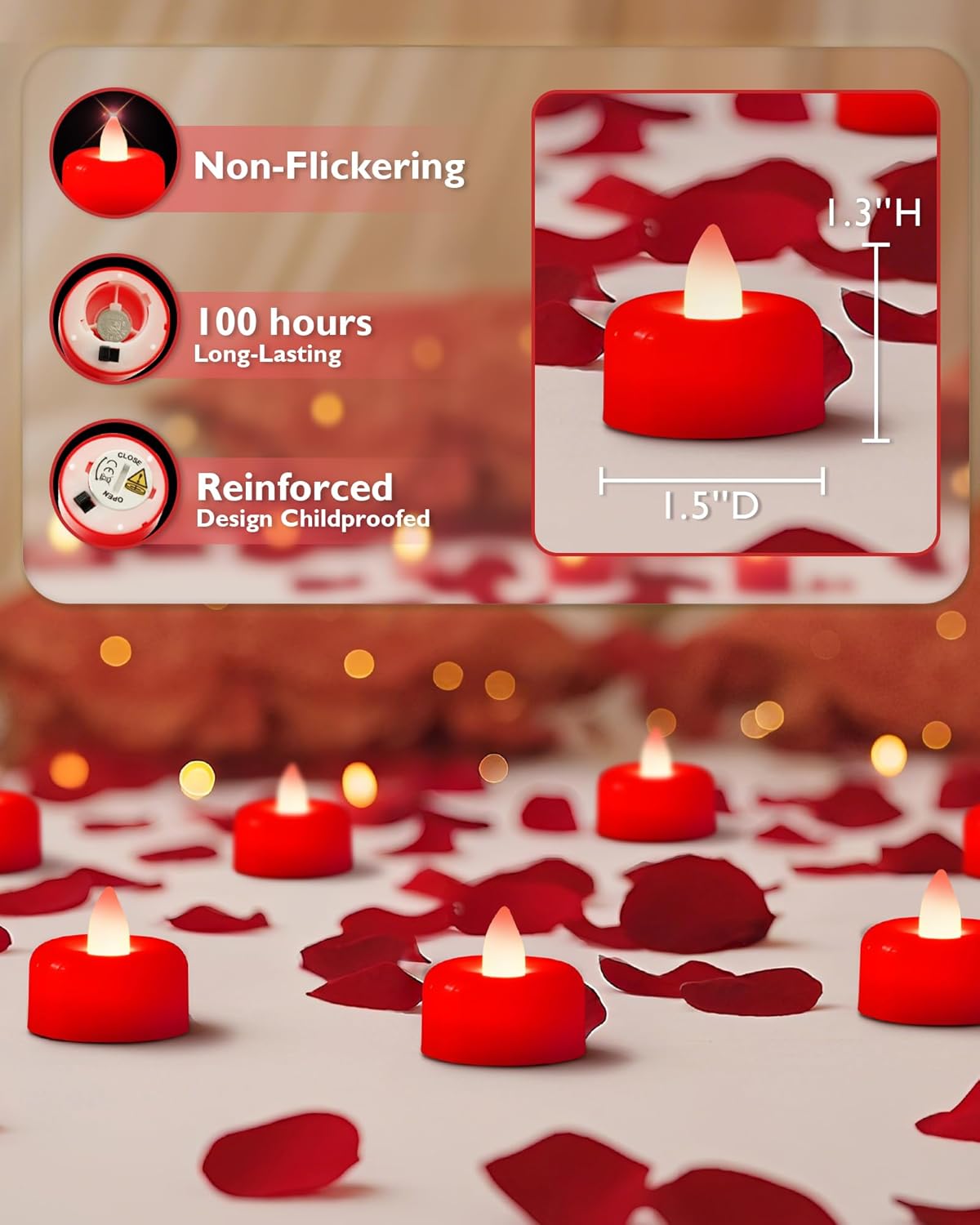 Amagic 24 Pack Red Flameless LED Tea Lights Candles Battery Operated, Electric Fake Tealight