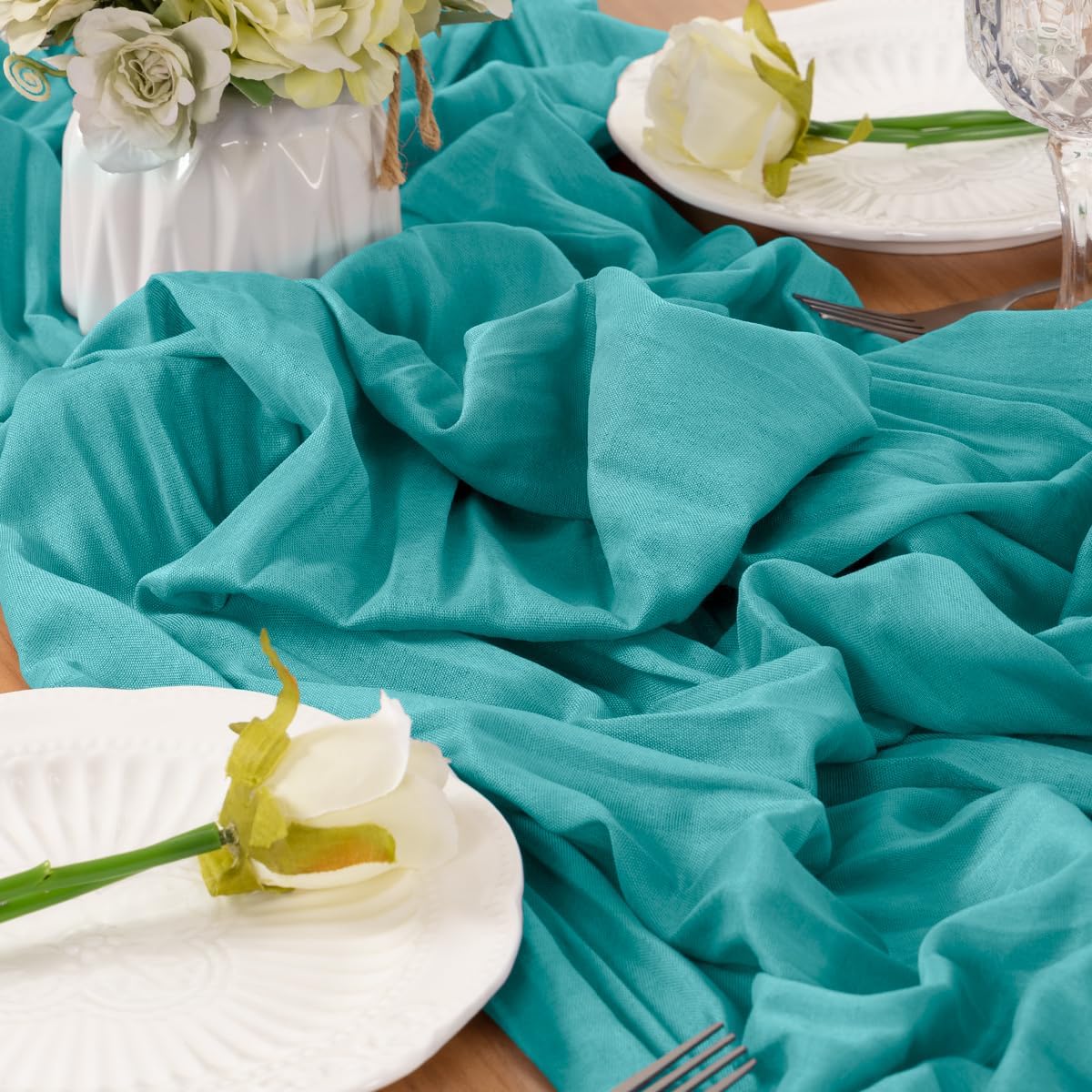 Teal Table Runner Cheesecloth Table Runners 10FT Farmhouse Table Runners 120 Inches Fall Table