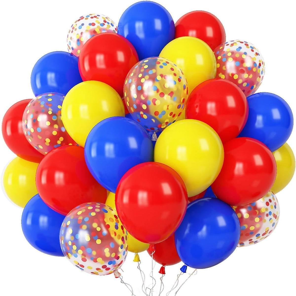 Balloons Red Blue Yellow, 12 Inch Primary Color Helium Balloons with Confetti Latex Balloons