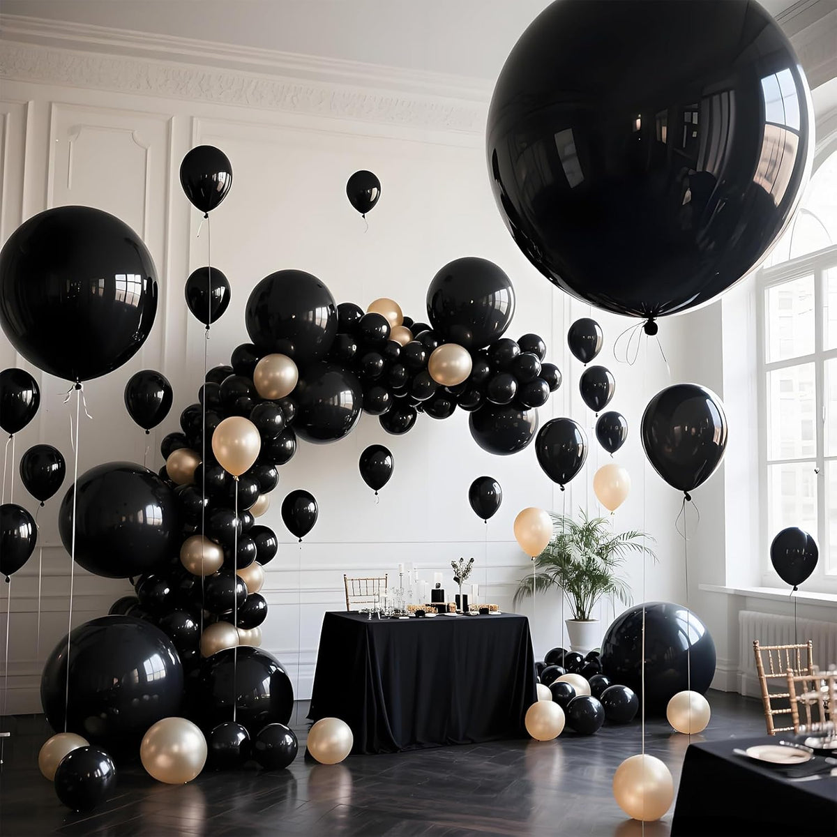 KAWKALSH Black Balloons 9pcs 36 Inch Extra Large Big Jumbo Giant Matte Black Latex Helium Balloons