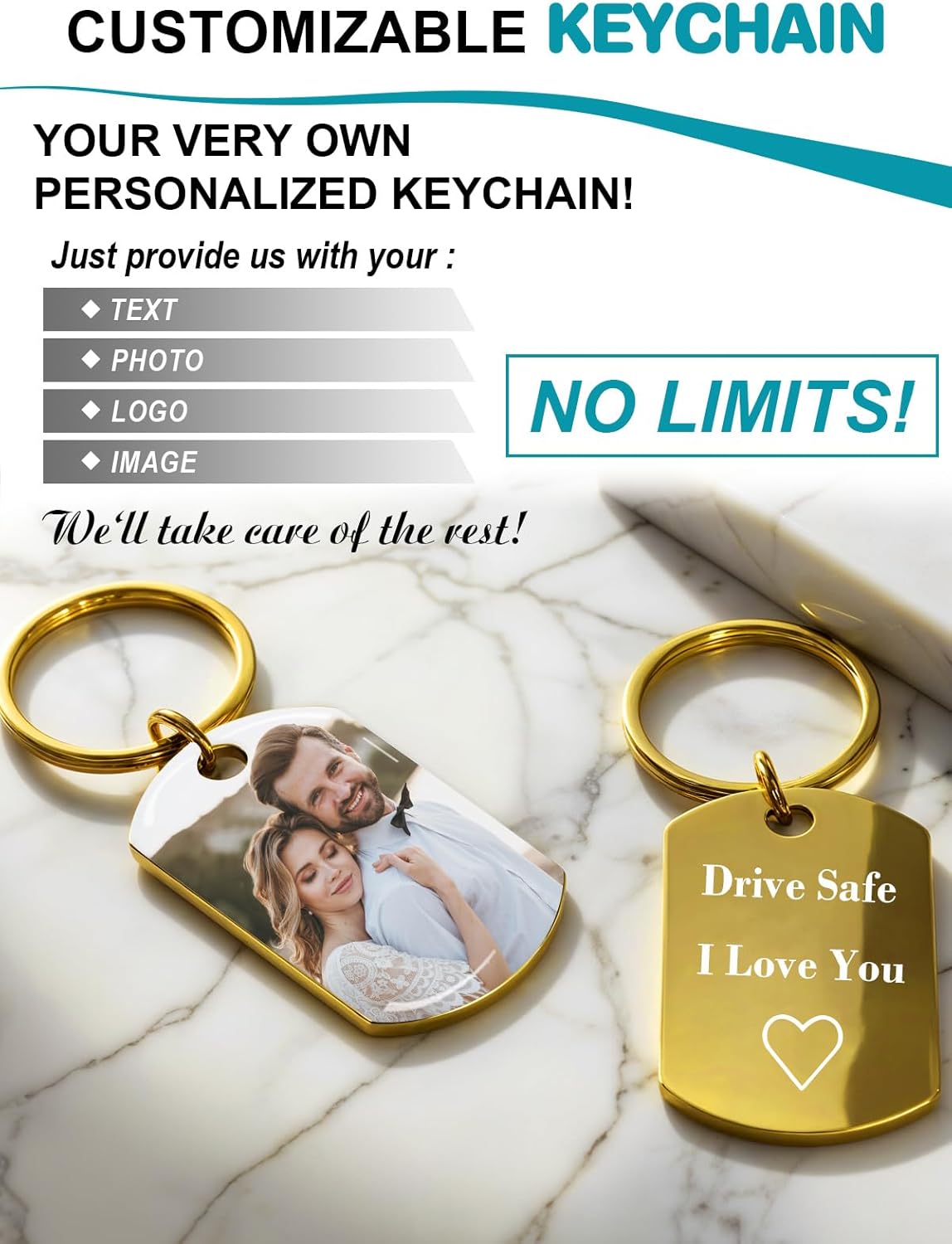 Custom Keychain with Picture - Personalized Photo LOGO Text Customized Key Chain for Boyfriend Dad
