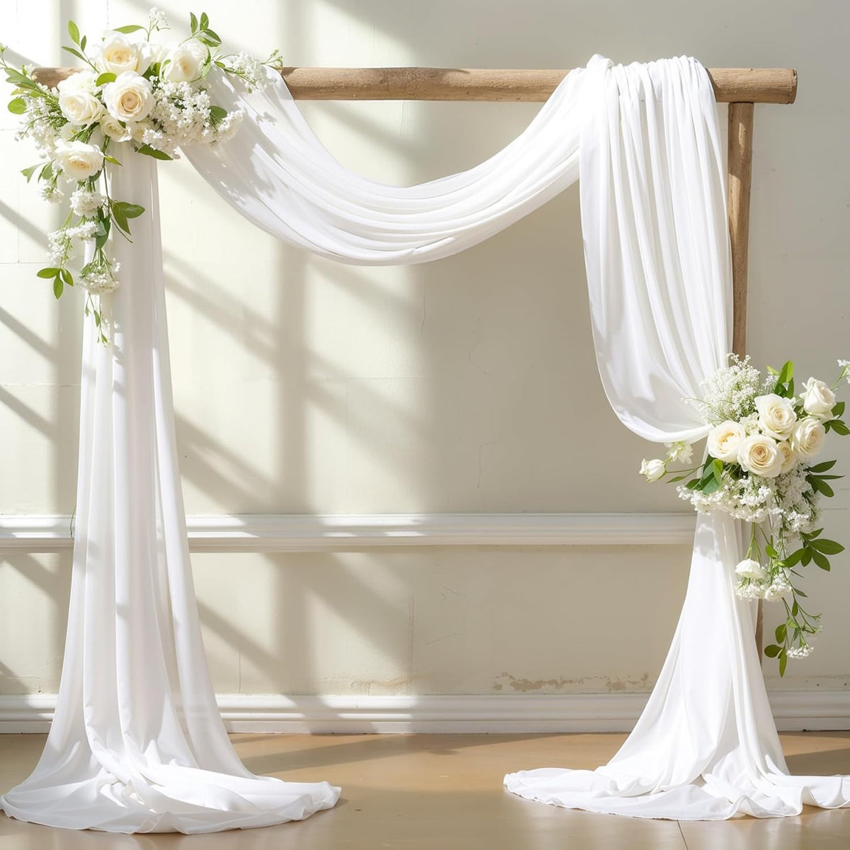 Wedding Arch Draping Fabric,2 Panels 18FT White Wedding Arch Drapes Chiffon Fabric Drapery Arch