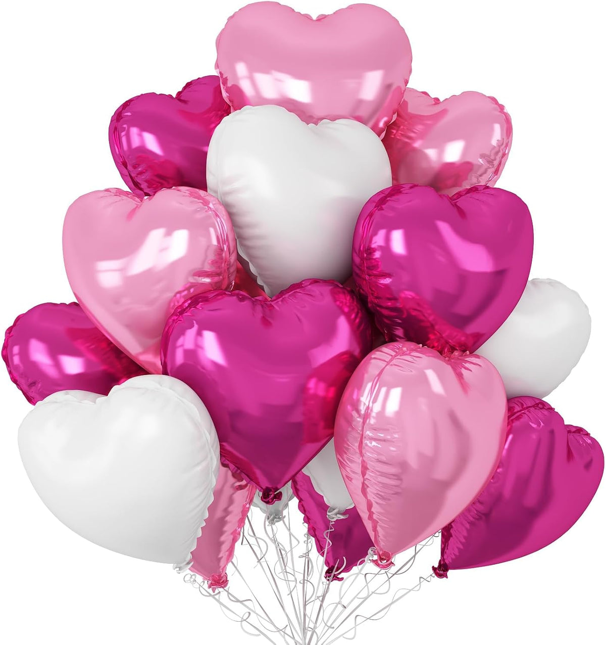 Hot Pink White Heart Balloons,12Pcs 18 Inch Light Pink Helium Foil Love Heart Shaped Balloons for