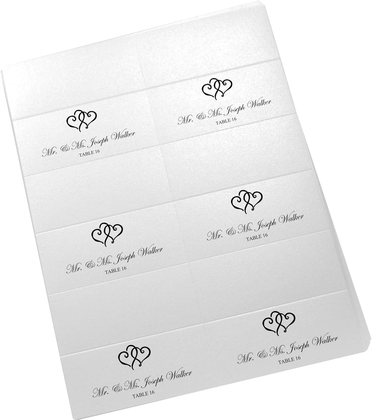 Linked Hearts Printable Place Cards, Black (Choose Color), Set of 150 (25 Sheets), Laser & Inkjet