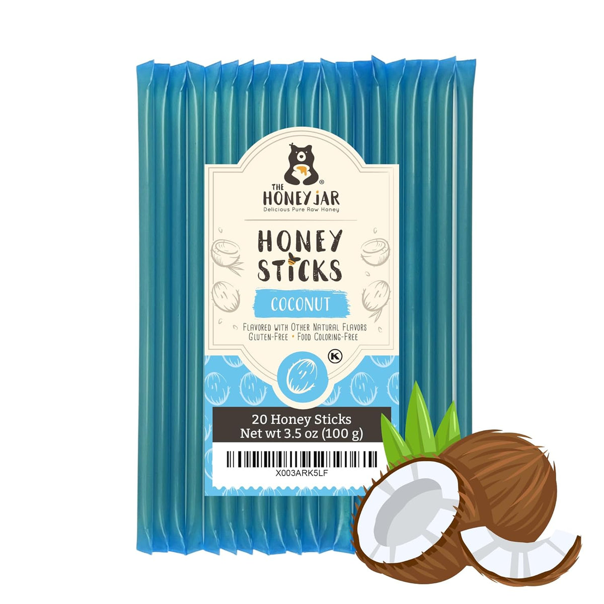 The Honey Jar Coconut Flavored Honey Sticks - Pure Honey Straws For Tea, Coffee, or a Healthy snack