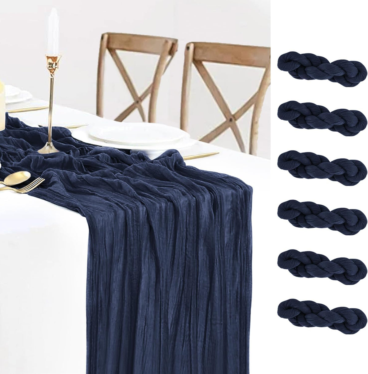6 Pack Navy Blue Cheesecloth Table Runner Summer 10FT Sheer Navy Cheese Cloth Table Runners Boho