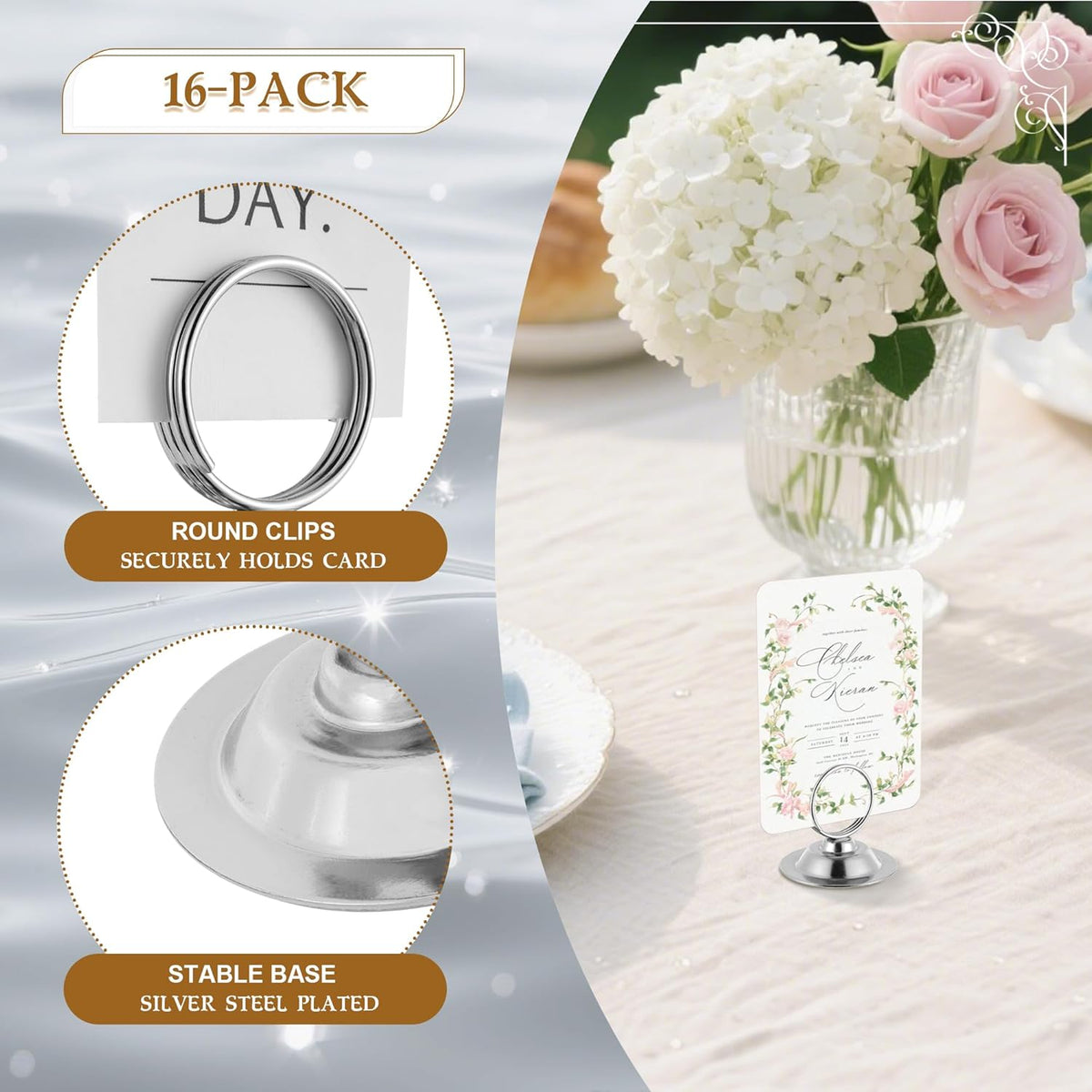 Urban Deco 16 PK Table Card Holder Place Card Holders Steel Card Holders for Photos, Food Signs