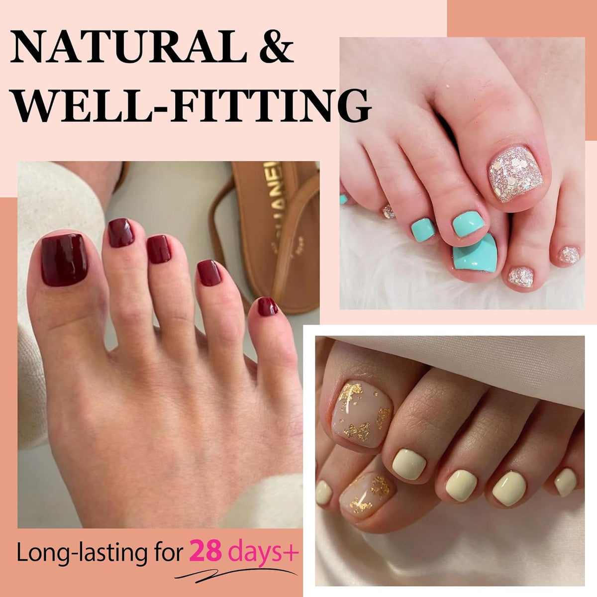Short Toe Nail Tips Square Full Matte False Toenails Press On Nails 360pcs Smoothly Curved Toe Nail