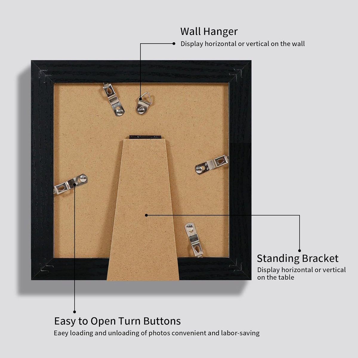 6x6 Picture Frame Set of 4 with High Definition Glass, Black Frames Display 4x4 Picture with Mat or