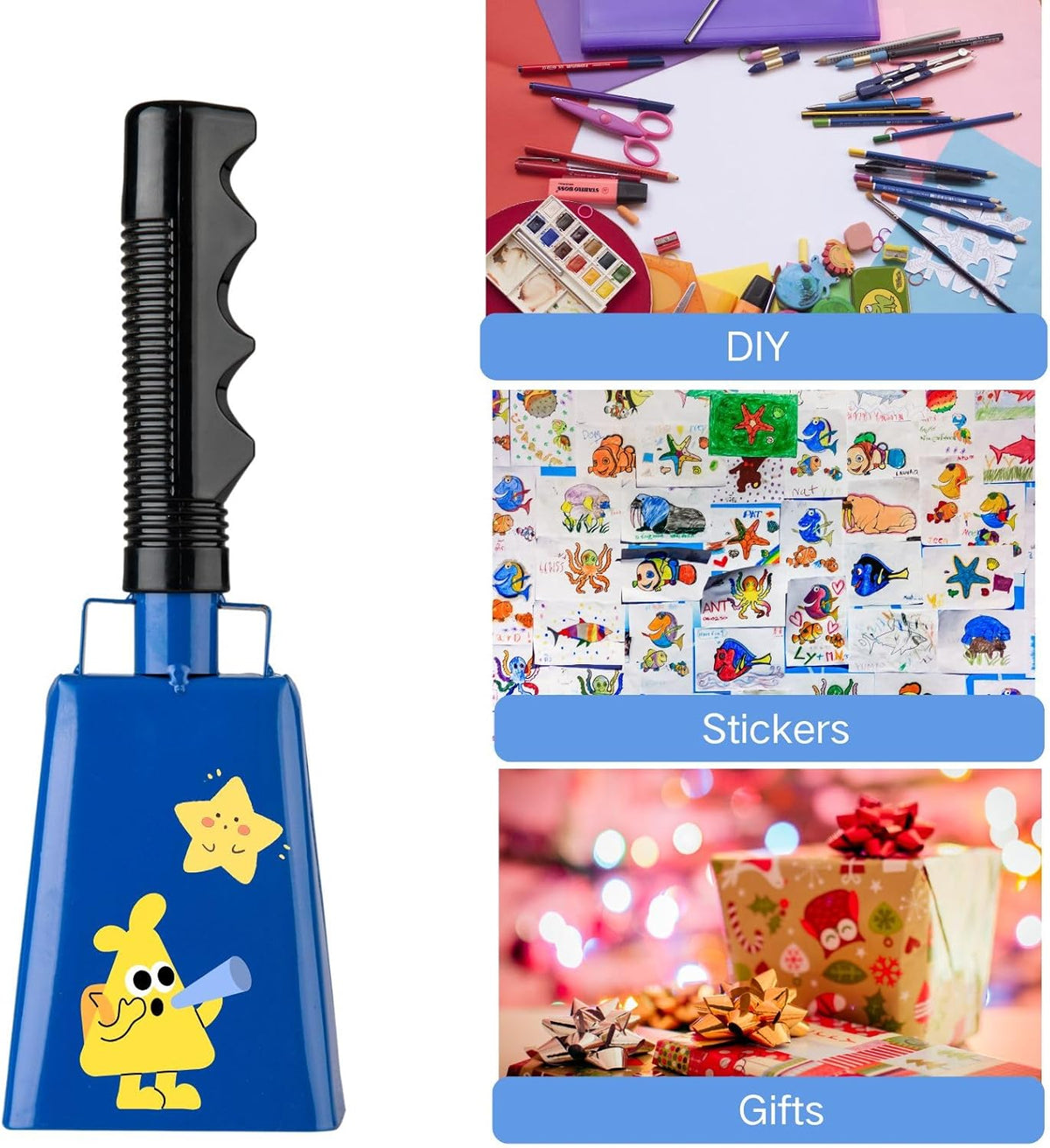Steel Cow Bell with Handle 8 inch Cowbells Noise Makers, 2Pcs Large Cowbell for Sporting Events
