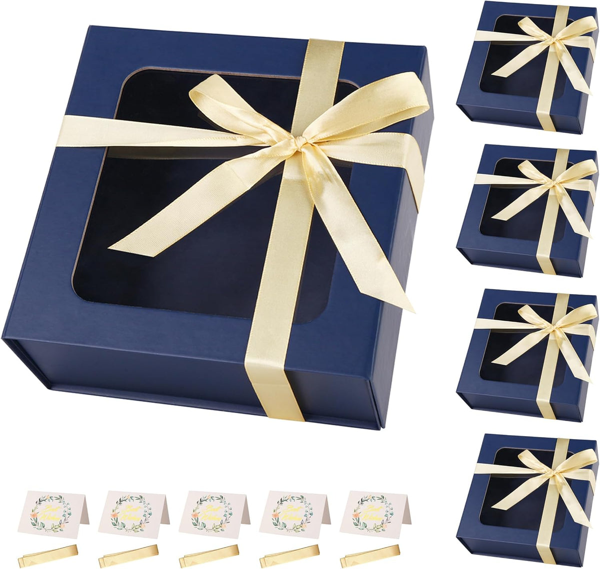 Blue Gift Boxes with Window,7.5"x7.5"x3.1" Bridesmaid Boxe for Gift Giving,Birthday Gift Box with