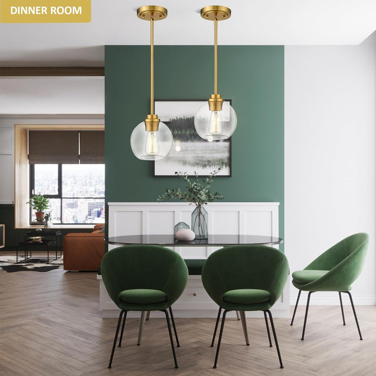 Globe Glass Pendant Lights Kitchen Island, Farmhouse Gold Pendant Lights with Clear Glass