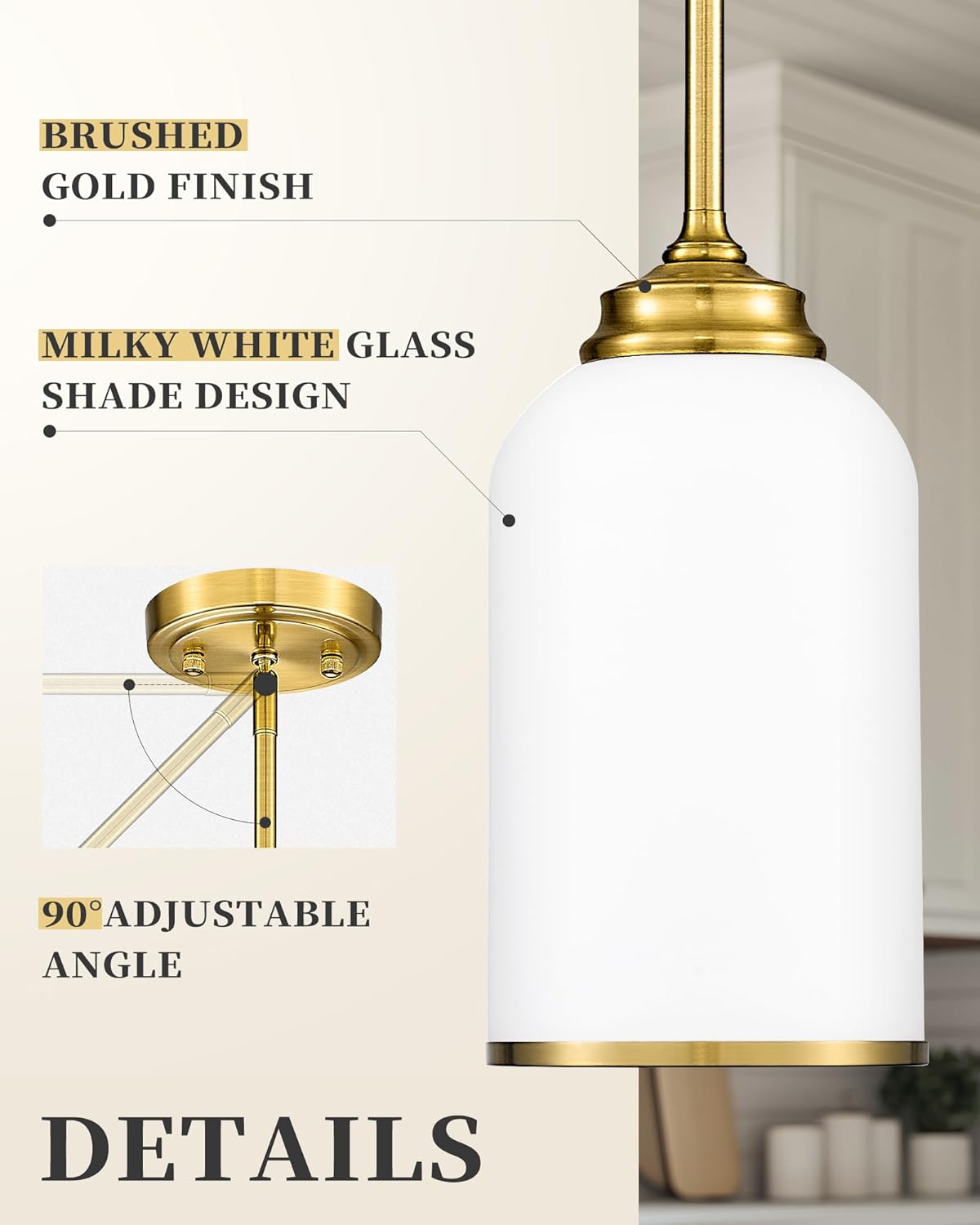 LIROUVET 2 Pack Pendant Lights, Vintage Hanging Lamp, Brushed Gold Pendant Lights Kitchen Island