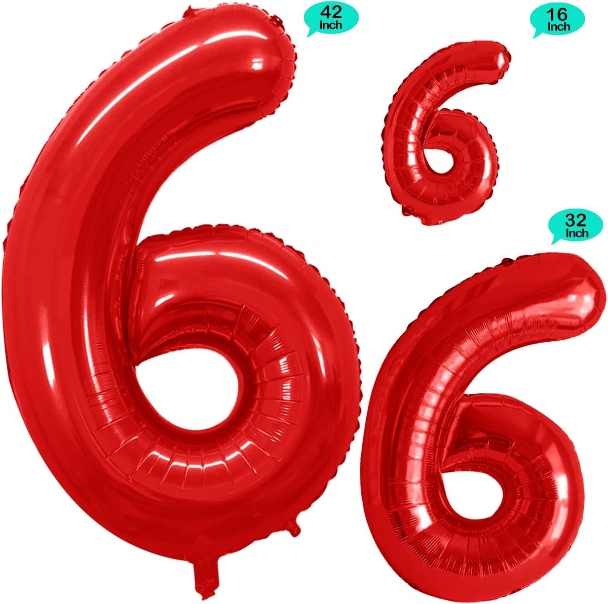 GOER Red Foil Balloons Number 6,Huge Number Balloons for 6th 66th Birthday Party Supplies