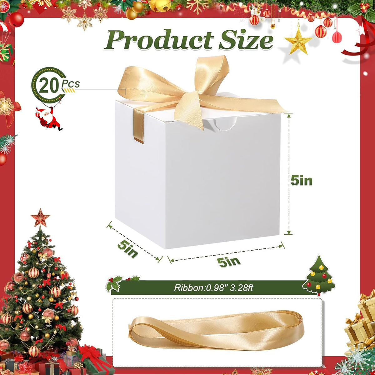 DOYIDE Small Gift Boxes, 20 Pack 5x5x5 Inch White Elegant Paper Boxes with Ribbons, Crafting