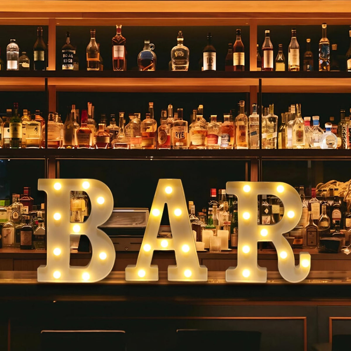 LED Marquee Letter Lights, Small Light Up Marquee BAR Sign, Decorative LED Alphabet Lamp, Battery