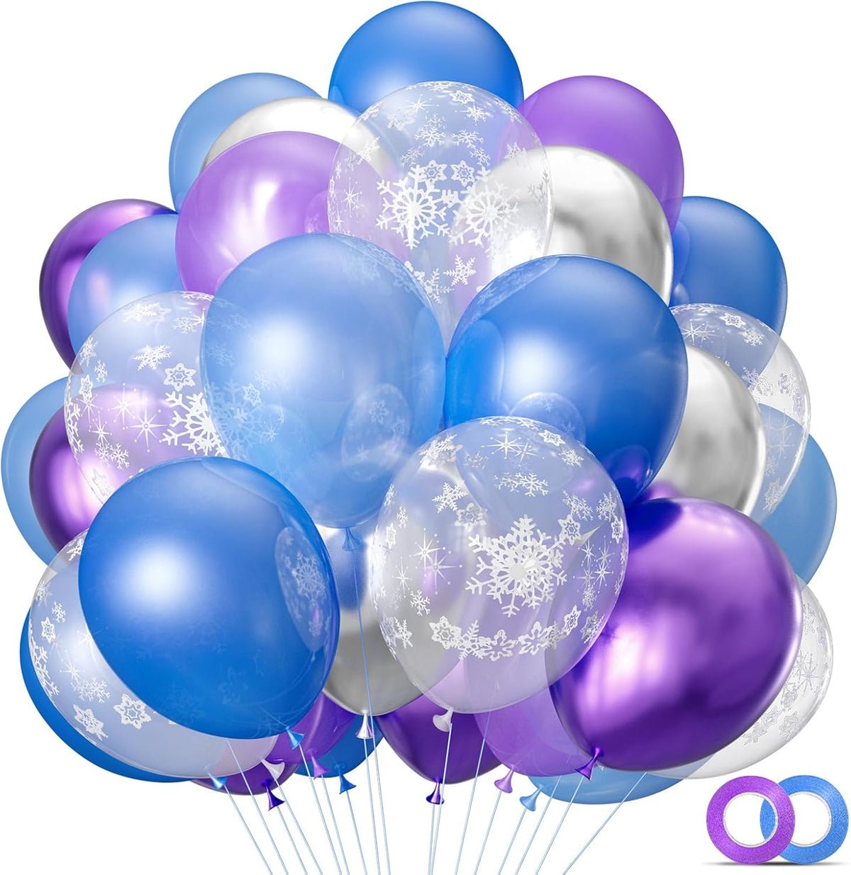 68Pcs Purple and Blue Party Balloons Kit 12 Inch Pearl Light Blue Metallic Purple Silver Snowflake