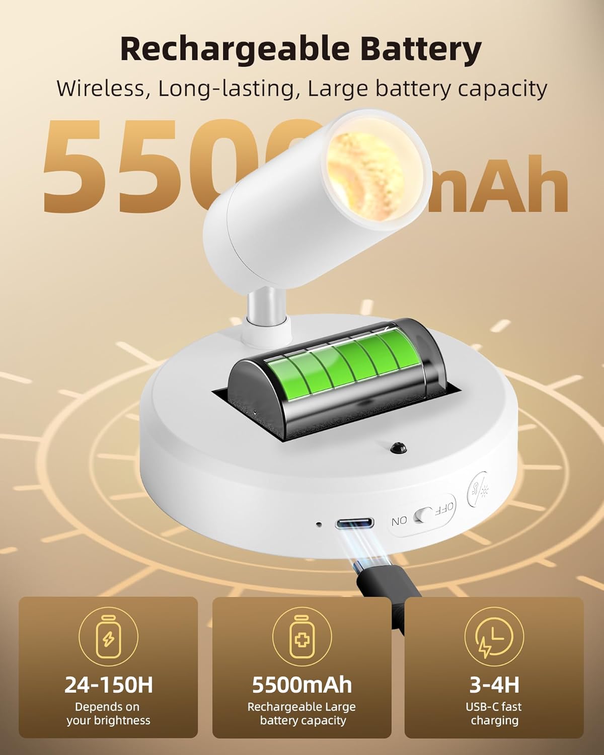 EZVALO Spot Lights Indoor,5500mAh Rechargeable Picture Lights with Remote,Wireless Mini Art Accent