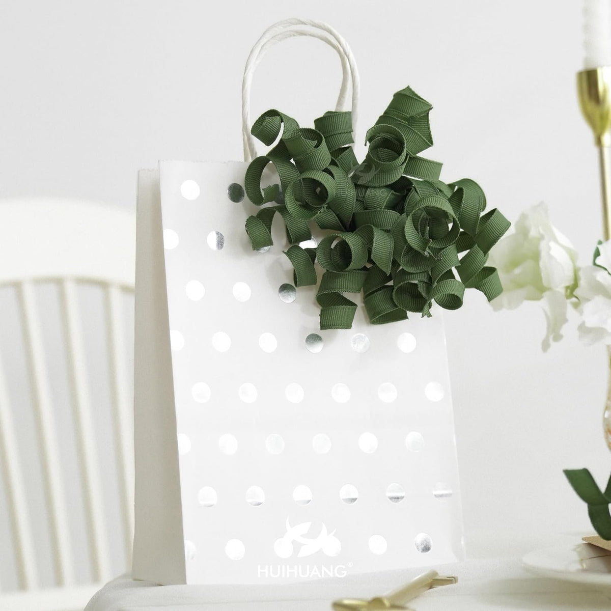 HUIHUANG Moss Green Bows for Gift Wrapping, Green Curly Ribbon Bows Self Adhesive Burst Gift Bow