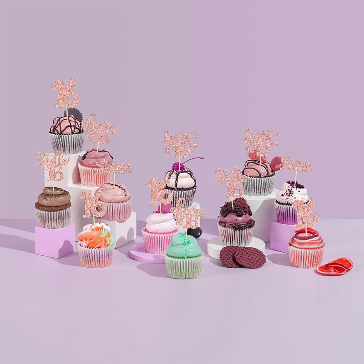 30pcs 16th Birthday Cupcake Toppers - Sixteen Happy Cupcake Picks, Cheers to Sweet 16 Cake