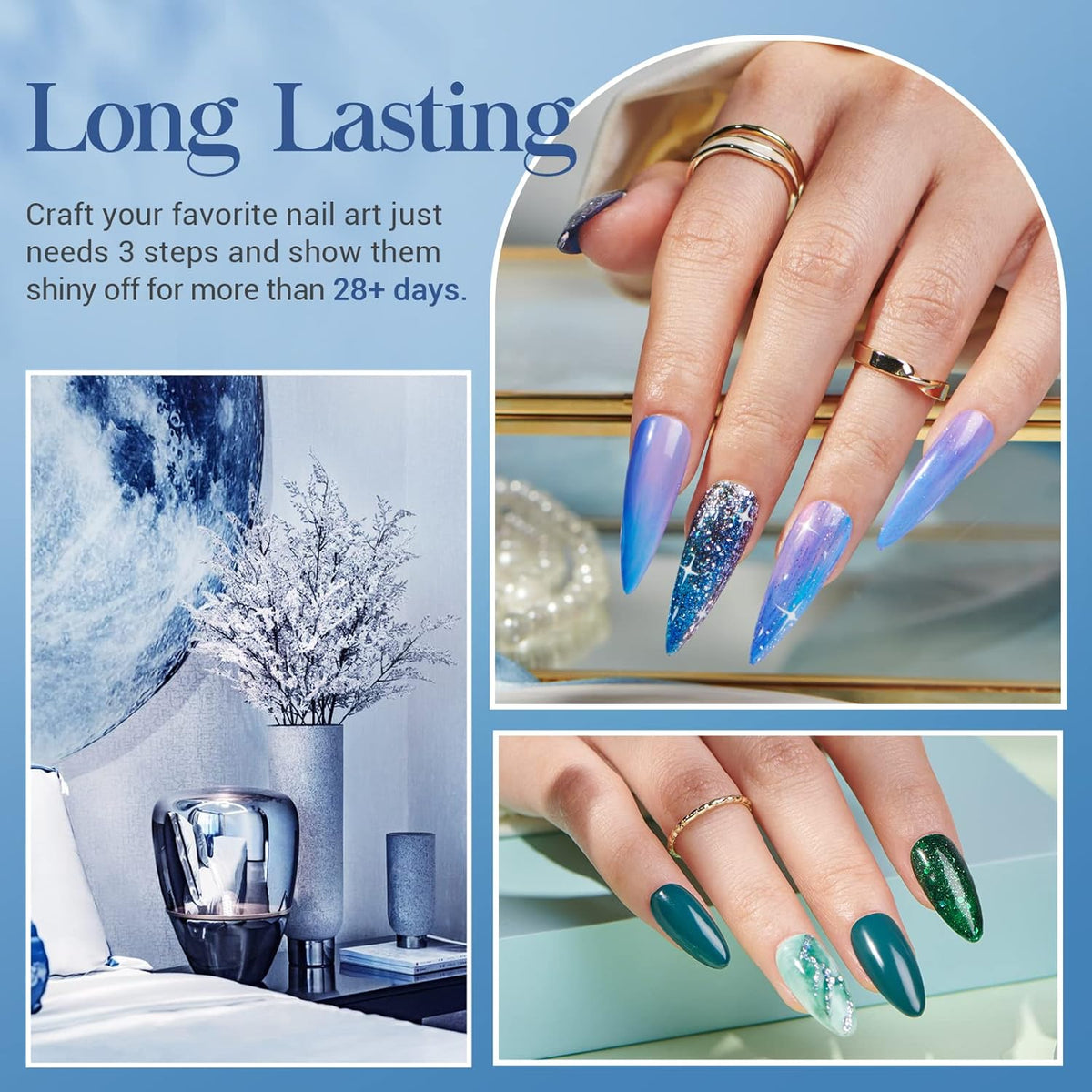 AZUREBEAUTY 31 Pcs Dip Powder Nail Kit Starter 20 Colors Glitter Nude Green Mermaid Serie Dip